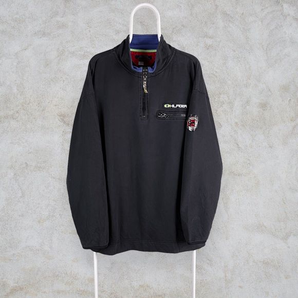 Vintage Black Tommy Hilfiger Sweatshirt 1/4 Zip Mens XL - Picture 2 of 6